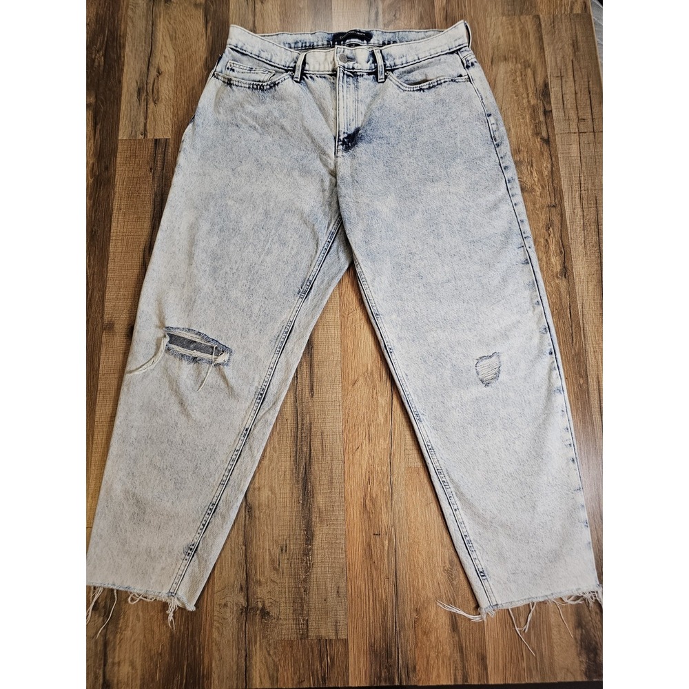 Calvin Klein Acid Wash High Waist Mom Jeans Women's Size 32 Distressed Wide Leg